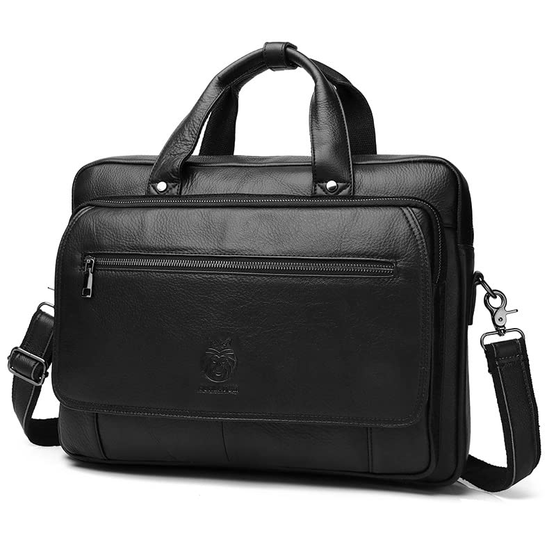 Mens leather briefcase, mens leather business bag, 16-inch laptop bag, business document bag