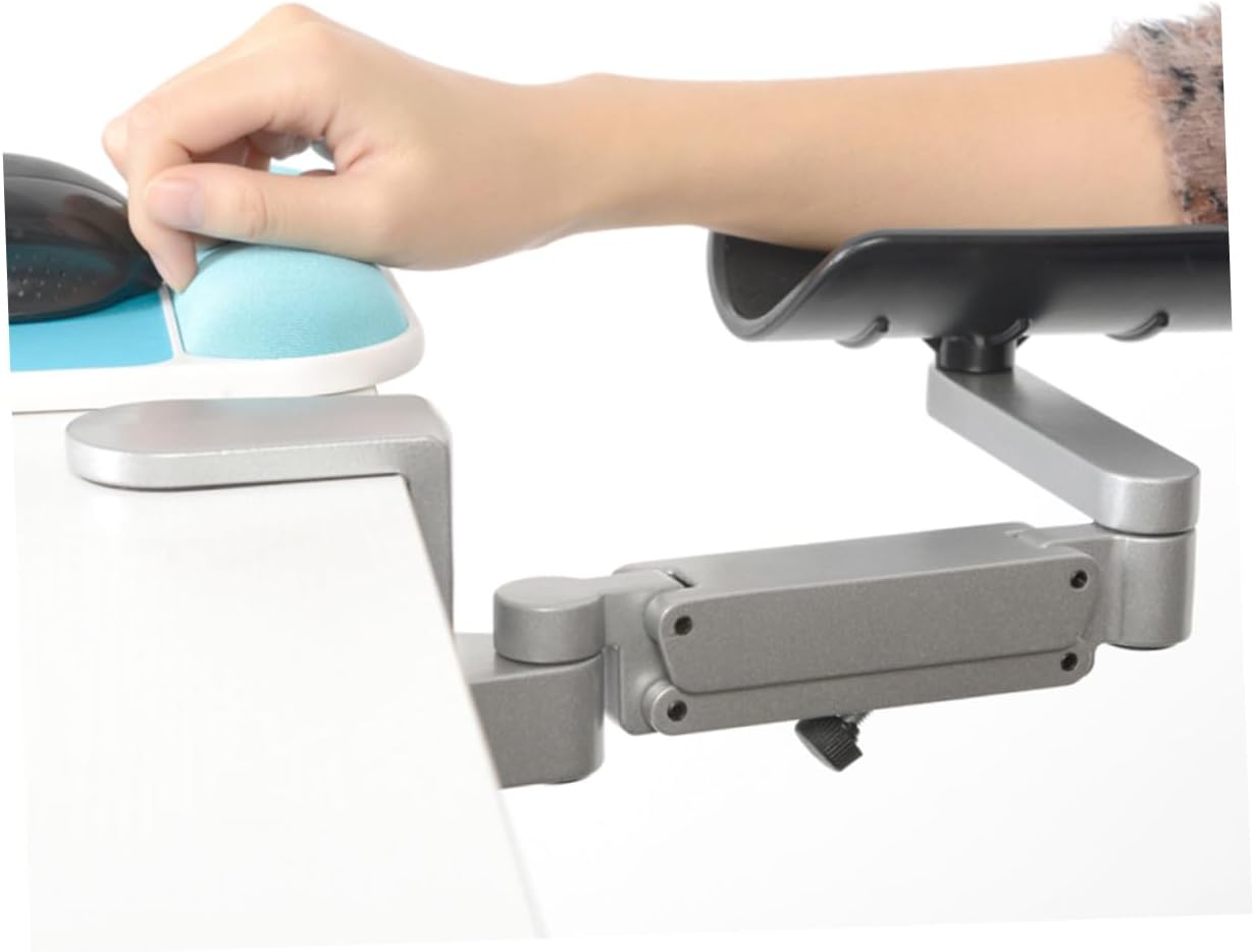 人間工学に基づくアルミ製調節可能コンピュータブラケット 肘サポート付き 手首保護 マウスパッド対応 グレー オフィス作業疲労軽