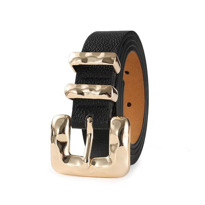 Women Black Skinny Belt With Gold Square Buckle Casual Fashion Belts for Jeans Dresses3