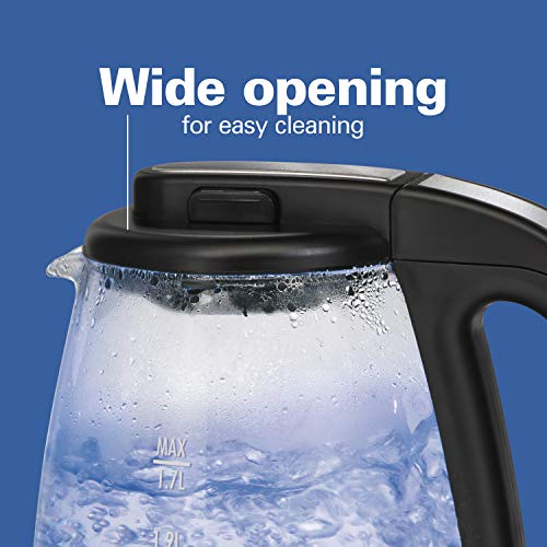 Hamilton Beach 40864 Electric Tea Kettle, Water Boiler & Heater, Cordless, Led Indicator With Built-In Mesh Filter, Auto-Shutoff & Boil-Dry Protection, 1.7 L, Clear Glass #TOP5