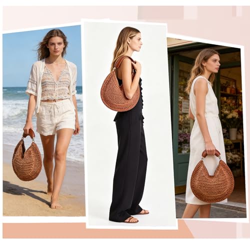 Bolso Hobo de Paja para Mujer estilo Media Luna miniatura 5