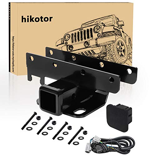 Towing Combo: 2 inch Receiver Hitch / 2" inch Rear Bumper Trailer Hitch Receiver & Wiring Harness & Hitch Cover Kit Replacement for Wrangler 2007-2018 JK 2 & 4Door Unlimited (Exclude 2018 JL Models)