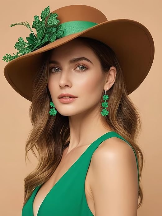 St. Patrick's Day Green Earrings for Women,Irish St. Patrick's Day Decorations Accessories,Good Luck Dangling Earrings,Shamrocks Clover Lucky Grass Hat Rainbow - Image 5