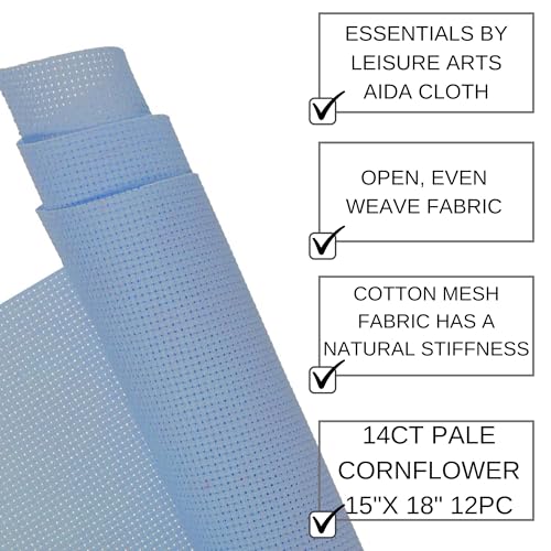Image of Essentials By Leisure Arts Aida Cloth, 18 Count, Pale Cornflower, 12 pc, Bulk, Cross Stitch Fabric, Embroidery Fabric, Cross Stitch Supplies for Crafting, Stitching, and Sewing Projects 15X18