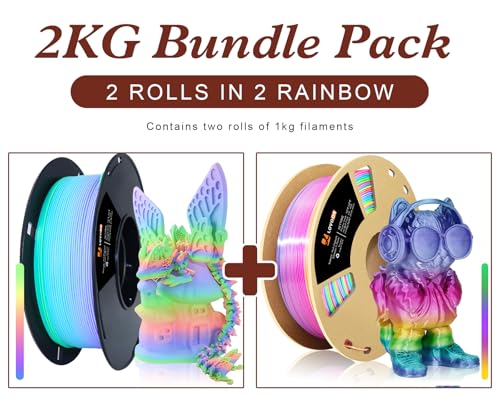 Image of LOVOON 1.75mm 3D Printing Filament Bundle 2 KG, Silk and Matte Rainbow PLA Filaments Bundle Color Changing by Length 3D Printer PLA Filaments, Gradient Rainbow PLA,1KG X 2 Spools