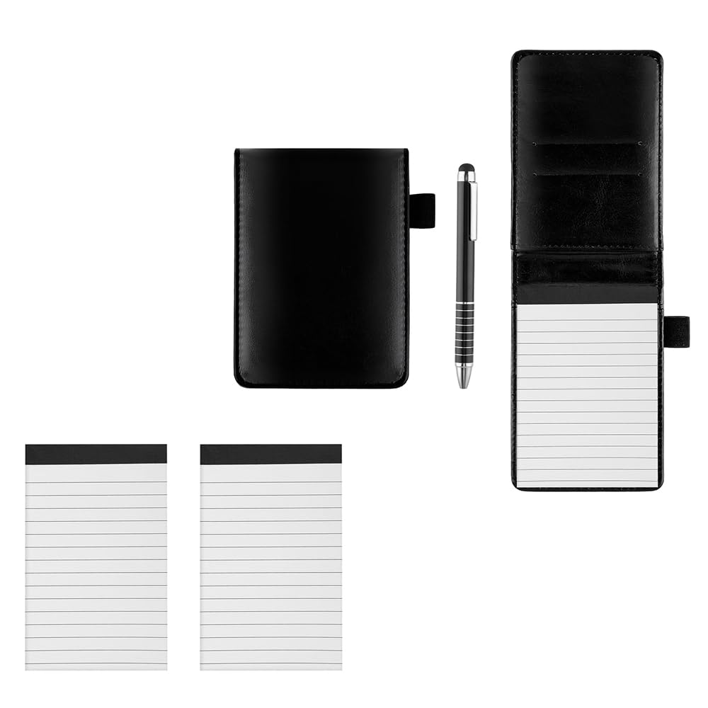 4Pcs Small Pocket Notebook Mini Notepad Set - Included Metal Pen, A7 Leather Notebook Pen Holder with 50 Lined Sheets and 2 Pcs Notepad Memo Book,A7 Pocket Notebook Notepad