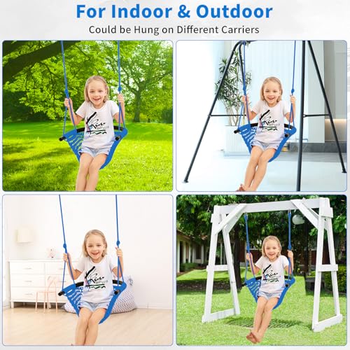 Image of Hi-Na Kids Swing for Swing Set, Heavy Duty Rope Swings with Snap Hooks and Straps, 440LBS Capacity, Toddler Swing Seat for Indoor Porch, Outdoor Playground, Tree, Blue