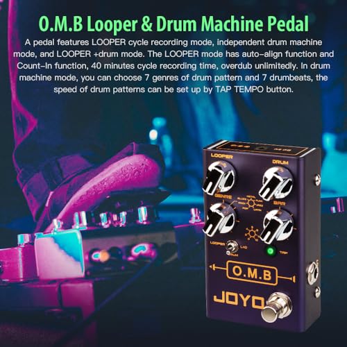 Image of JOYO Looper & Drum Machine Guitar Pedal, 40-Min Loop with Unlimited Overdub, 7 Drum Genres x 7 Beats & Tap Tempo, Bypass (O.M.B R-06)