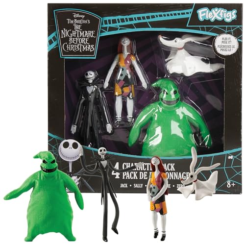 TCG Toys FleXfigs: Nightmare Before Christmas - 4 Character Pack - Articulated Action Figures, Flex It - Pose It!, Collectible Toy Miniatures, Kids Ages 3+
