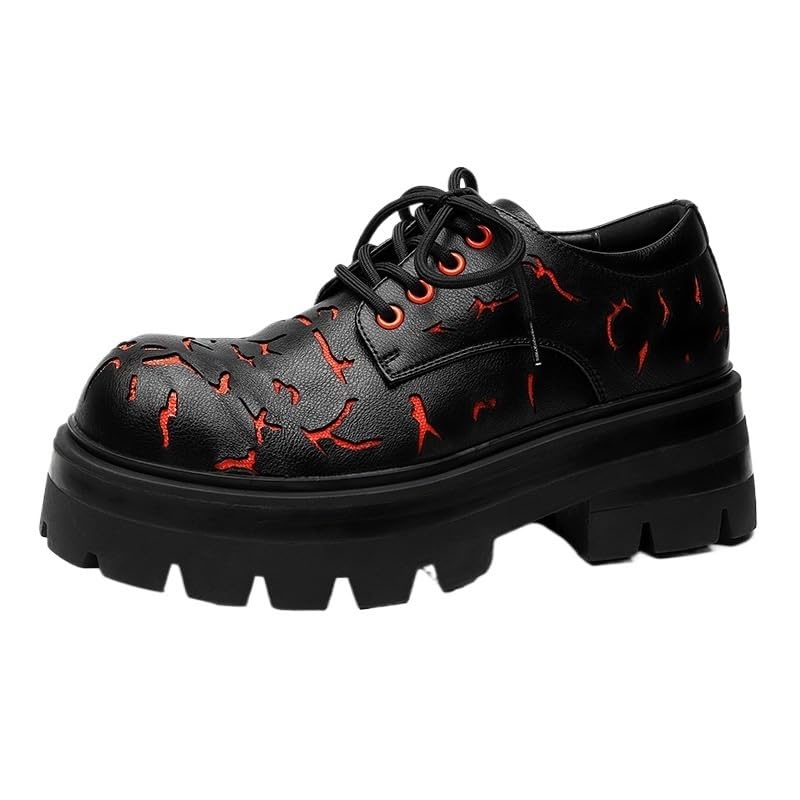 Men's Leather Platform Oxford Shoes Mens Retro Printed Patent Lace Up Dress Derby Shoes