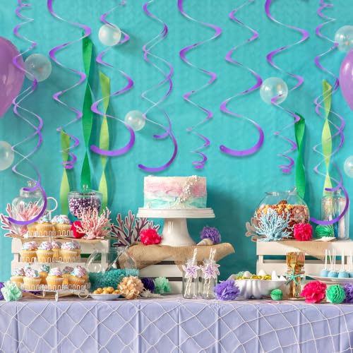Image of 24 PCS Purple Hanging Swirl, Sparkle Ceiling Hanging Decorations, Plastic Streamer Party Decorations with Double-Swirls and Single-Swirls for Birthday Decorations,Halloween, Wedding, Graduation