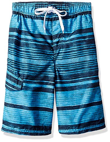 Image of Kanu Surf Boys' Big Jetstream Stripe Quick Dry Beach Board Shorts Swim Trunk, Aqua, X-Large (18 /20)
