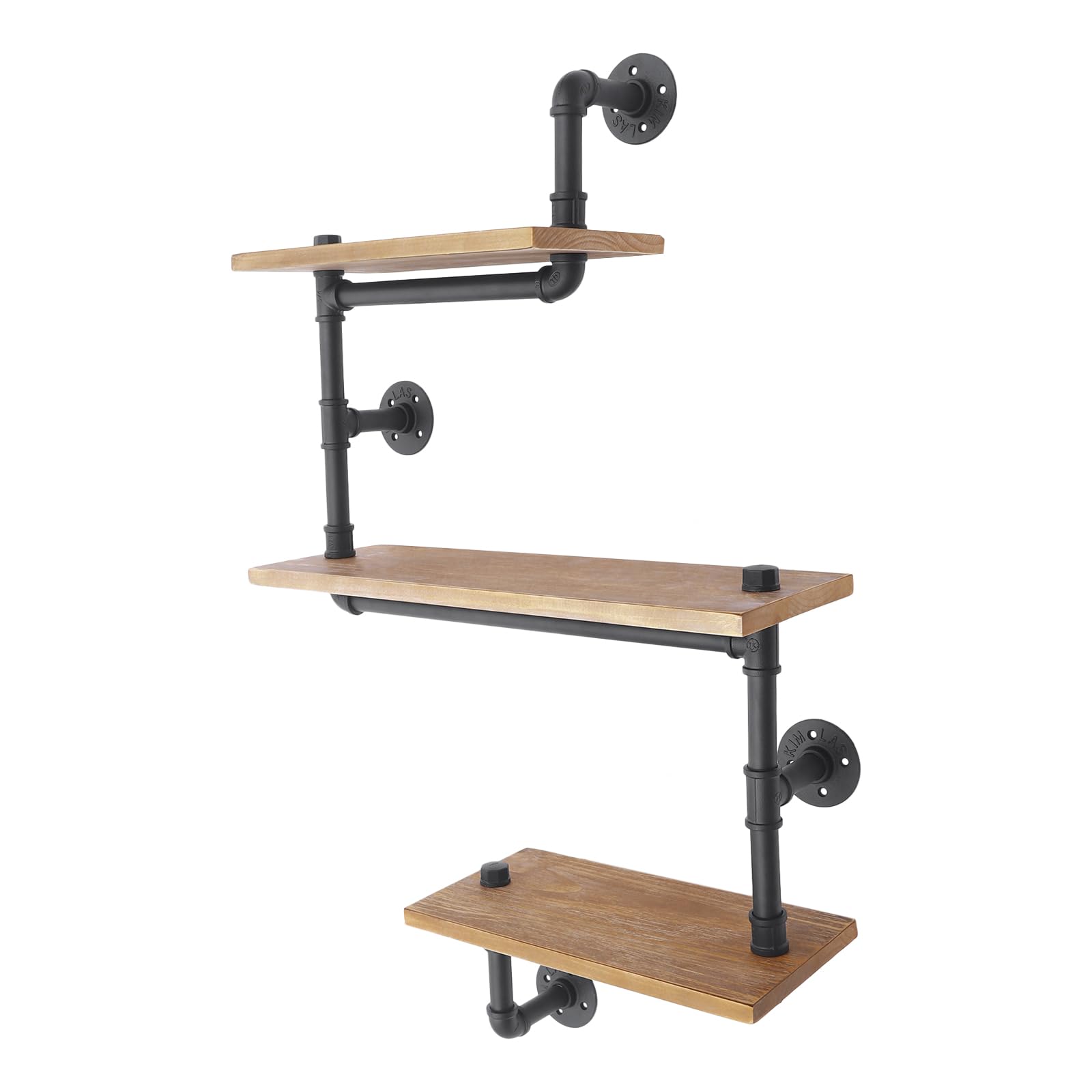 Regał ścienny, drewniany, metalowy, 3-poziomowy, do montażu na ścianie, przemysłowy design, regał kuchenny, regał na książki, do salonu, kuchni, biura