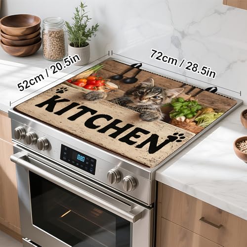 Image of Stove Top Cover Retro Flower Gas Stove Top Cover for Home Decoration Kitchen Pad Non-Stick Washable Cooktop Covers Countertop Protector Keep Stove Clean 28 inchx20 inch (Kitchen cat)