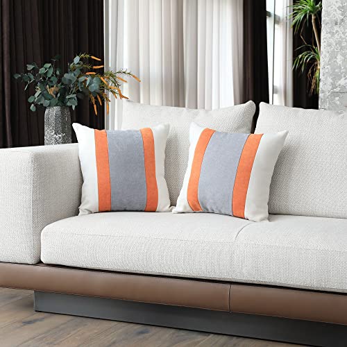 Boysum Farmhouse Decorative Throw Pillow Cover Gray And Orange Pillow Cover For Couch Sofa Bedroom 16X16 Inch Set Of 2 Patchwork Striped Pillow Covers Modern Decor (Orange) #TOP6