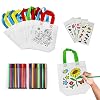 Yojoloin 12 Pcs Sacs à Main à Colorier & 24 Couleurs Stylo ,DIY Sac de Peinture des Enfants Doodle Sac Graffiti de Animal Idéal ,pour des Cadeaux de fête d’anniversaire, des écoles, des Arts, etc.