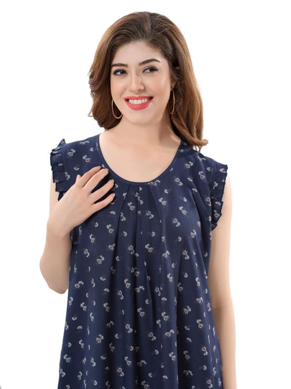 Image of Women's Viscose Blend Comfort Short Nighty with Side Pockets | Soft Printed Short Night Dress for Everyday Wear | Easy to Wear (CS5001)