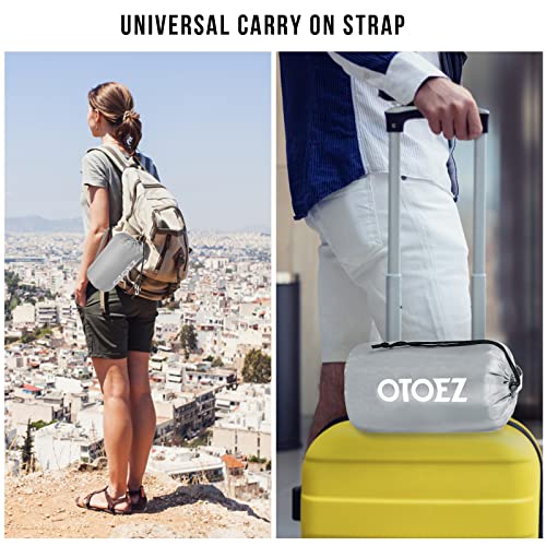 Otoez Travel Blanket Warm And Lightweight 67 X 47 In Large Airplane Blanket In Portable Compact Bag With Luggage Strap 3-1 Soft Breathable Blanket Sheet Pillow For Flight Train Car Camping Trip, Gray #TOP6