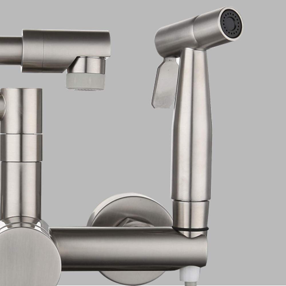Wasserhahn Küche Wandarmatur Küchenarmatur Wand, Faltbar Wandmontage Mischbatterie für Küche Spültischarmatur, Kalt Und Warmwasser mit Spritzpistole 2-Wege Auslauf, Spüle Kupfer-Chrome