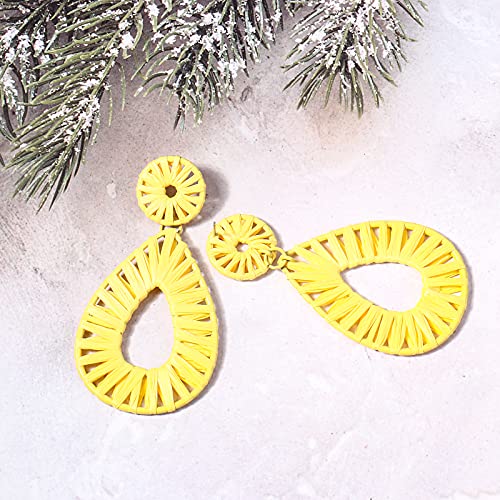 Boho Raffia Earrings Statement Teardrop Earrings Drop Dangle Bohemian Earrings For Women Cute Handmade Earring For Girls(Yellow) #TOP3