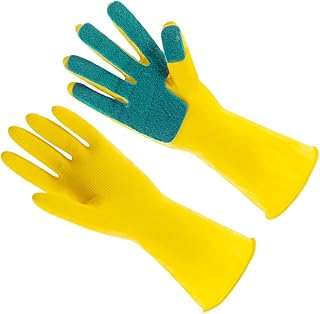 NIYANGLE 1 Par guantes largos para platos guantes medianos Guantes de limpieza familiar tamaño limpieza interna grasa guantes de baño limpieza de guantes de goma lavar los guantes Amarillo