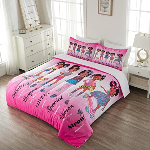 Grat Tioc Black Girl Magic Comforter Set Twin For Kids Teens Toddler,Black Girl Bedding Set,African American Girl Inspirational Quotes Comforter Set,Black Princess Bed Bedroom Set With 2Pillowcases #TOP1
