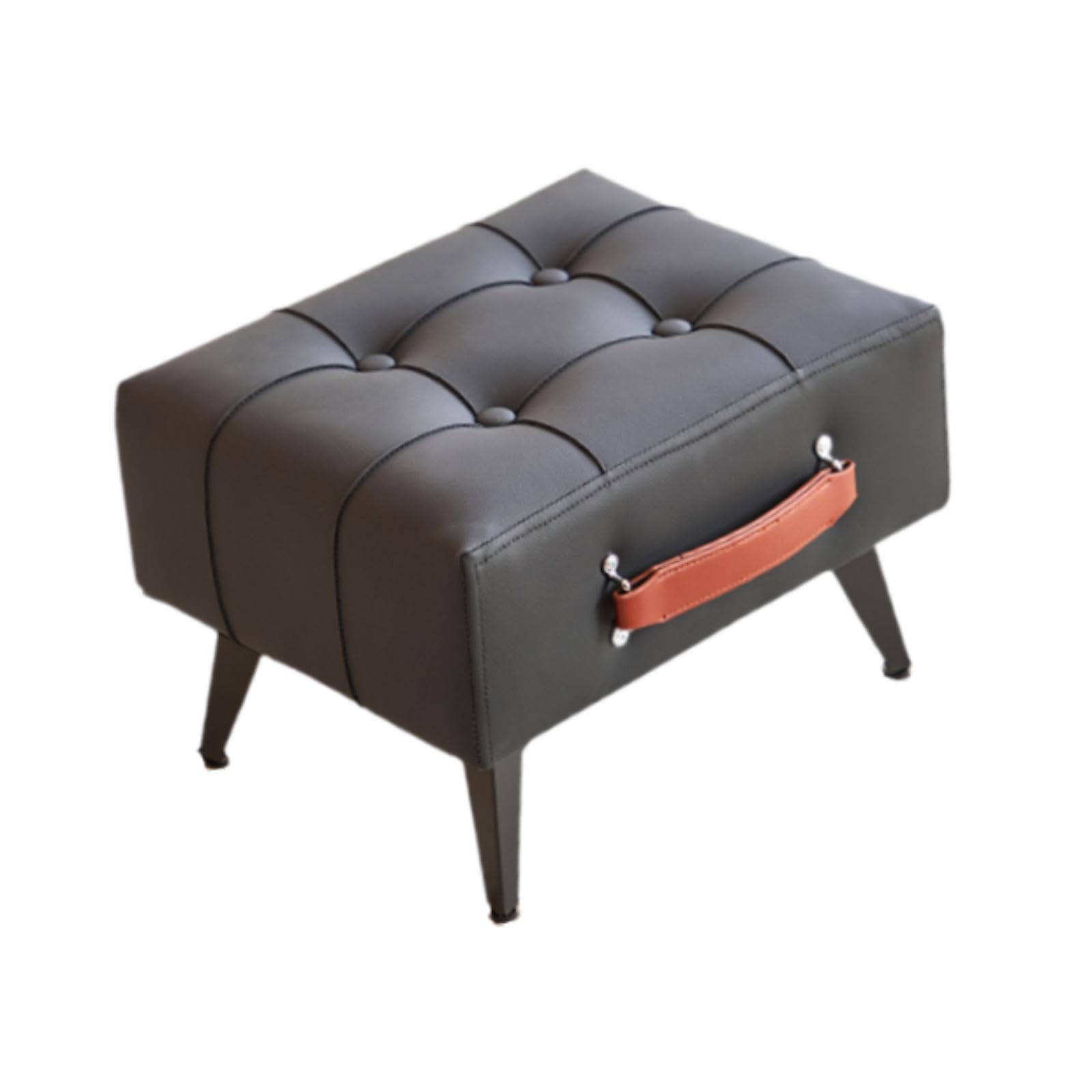 Tabouret ottoman en cuir synthétique noir, idéal pour le salon et le dressing