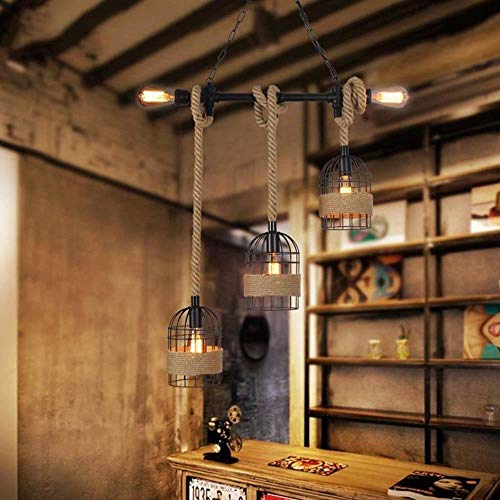 LQ Steampunk Industrial Vintage Hemp Rope Hanging Lamp Restaurant Lamp Pendant Lamp Height Adjustable, Creative Loft Bar Lamp chandelier steampunk buy now online