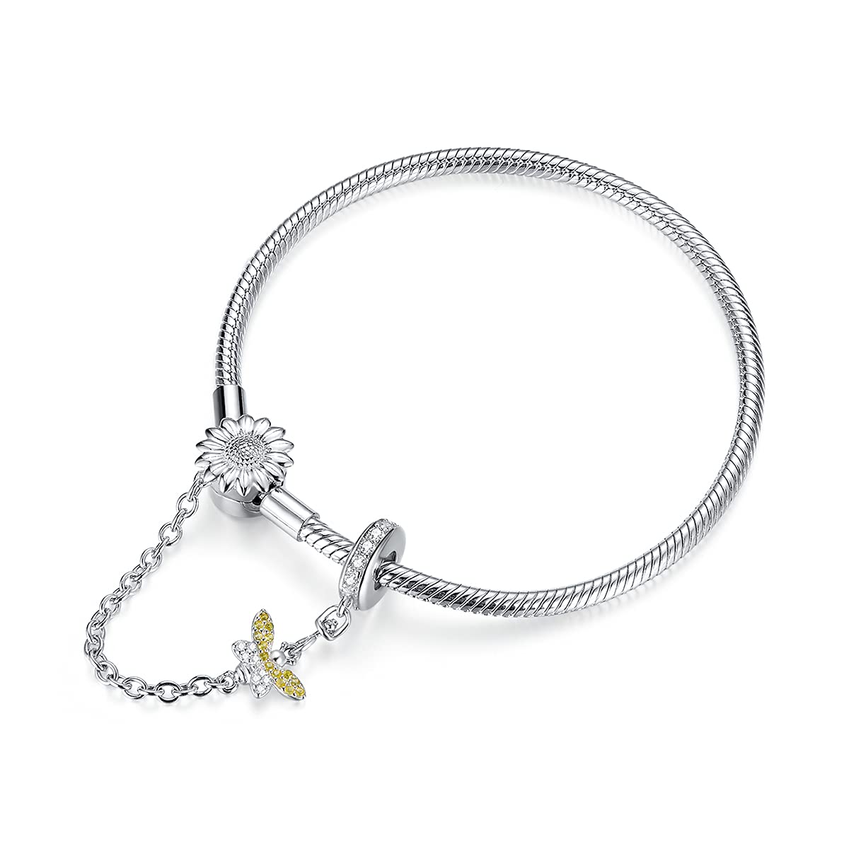 925 Sterling Silver 3mm Bransoletka z zawieszką w kształcie węża ze słonecznikowym łańcuszkiem zabezpieczającym akcesoria do bransoletek