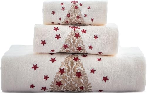Miniatura 7 de Homefabrics Decoración de Navidad de alta calidad, ultra suave, 100 % algodón, bordada, juego de toallas con 3 piezas
