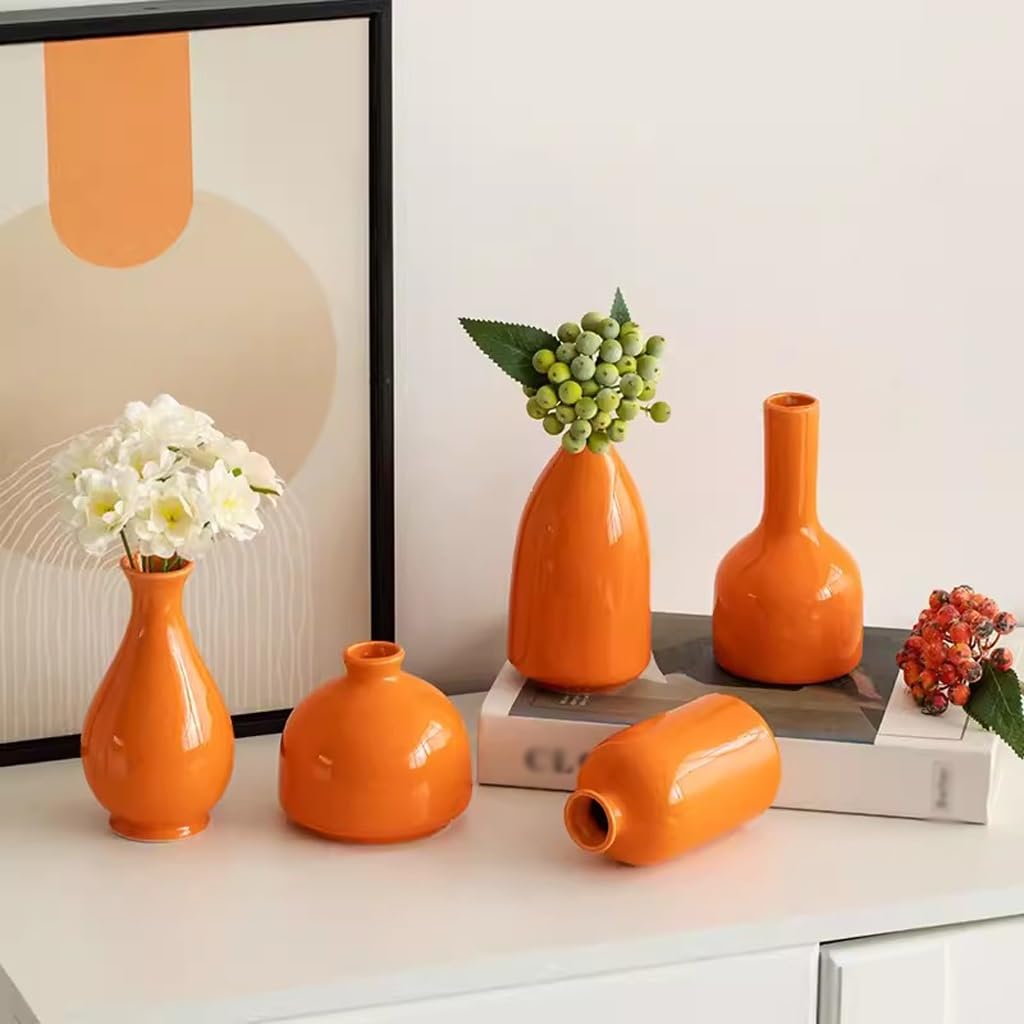 Keramik Vase Orange Keramik Dekorative Trockenblumenvase Kunstblumen Set Wohnzimmer Blumenarrangement Dekorative Vase Vase (L)