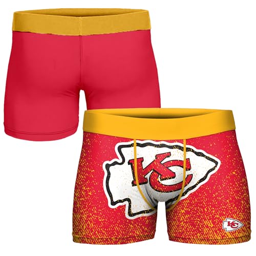 FOCO NFL Men's Officially Licensed Team Color Primary Logo Football Fan Essential Boxer Briefs Underwear - Kansas City Chiefs - Medium