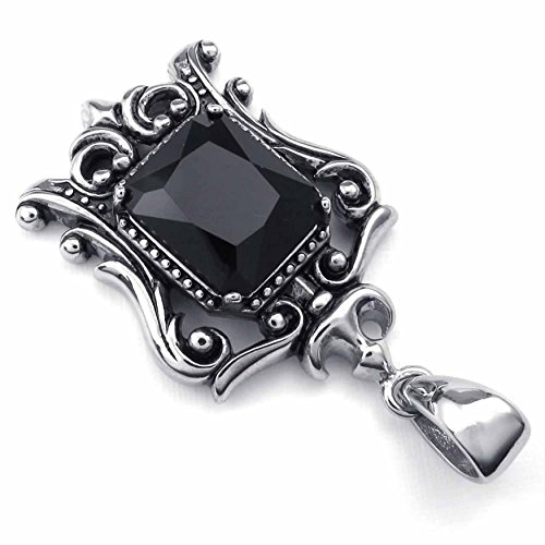 Collier pendentif en acier inoxydable pour homme et femme avec cristal argent et noir