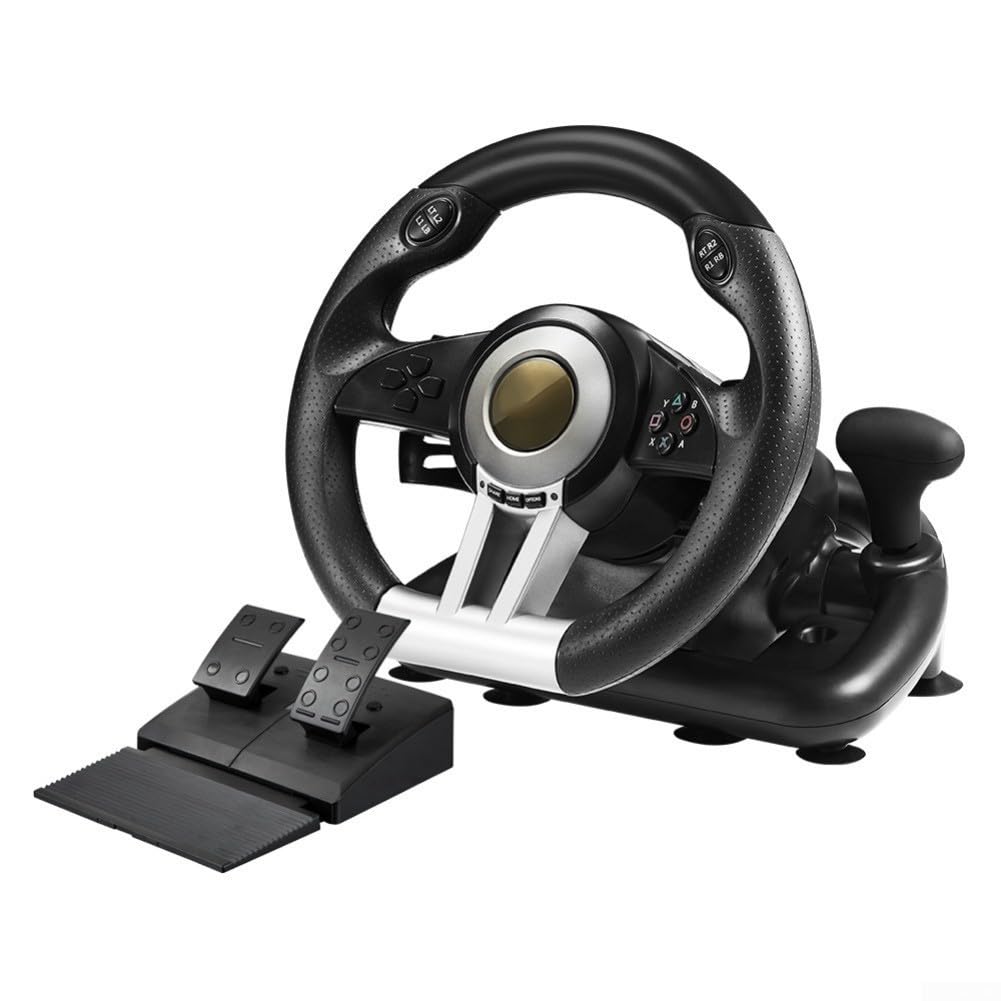 Hosrivae Volant PC de course pour PS4 Switch, manette de jeu ABS avec pédale linéaire, jeux de conduite au volant compact SIM de 30 cm, noir et orange (orange)