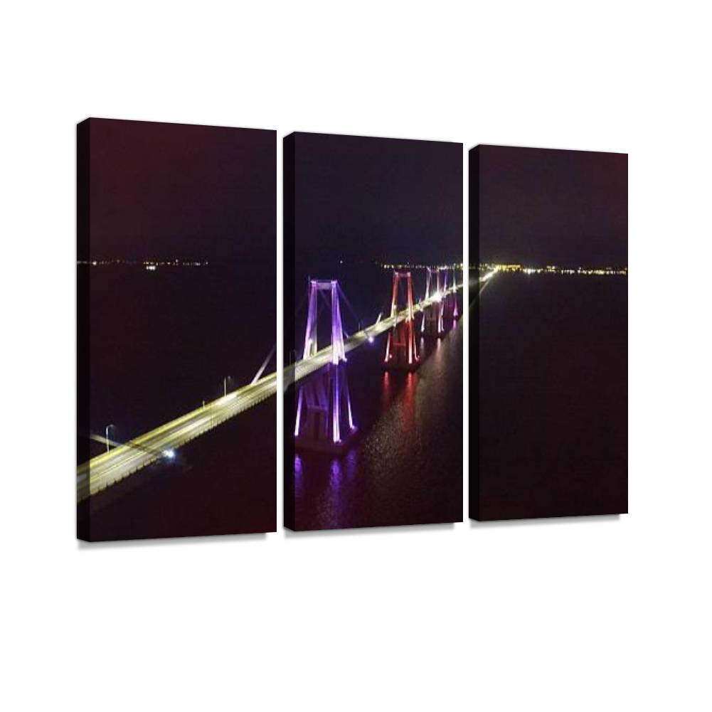 BELISIIS Bridge Over The Lake of Maracaibo Wall Artwork Exclusive Photography Vintage Paintings Print on Canvas Home Decor Wall Art 3 Panels Framed Ready to Hang