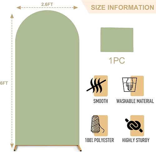 Miniatura 2 de Cubierta de arco de boda de 2.6 x 6 pies, color verde salvia, cubierta de arco de elastano, tela para decoración de fiesta de globos de cumpleaños,