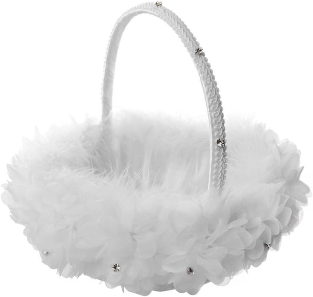 KALLORY Wedding Floral Basket with Lace Flowers White Wedding Ceremony Basket for Flower Girl Party Supplies