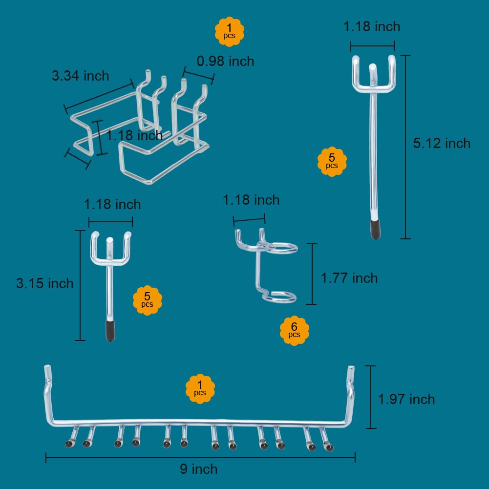 Accesorios de tablero de clavijas resistentes de 1/4 pulgadas, solo apto para tablero de clavijas de 1/4 pulgadas, incluye tres cestas y múltiples ganchos, ganchos de metal para colgar