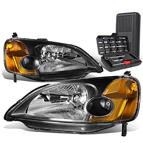 Auto Dynasty Black Housing Amber Corner Headlight Head Lamps+Tool Kit