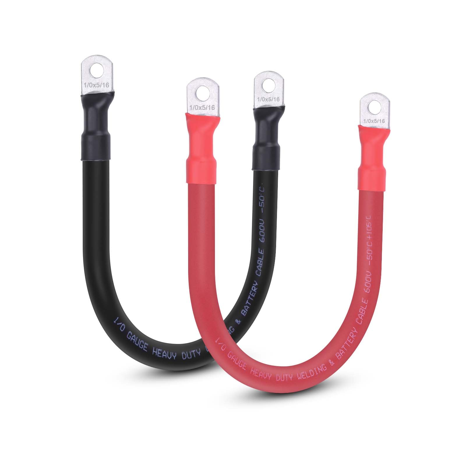 1/0 AWG Flexible Battery Cable with 5/16" Terminals - OFC Pure Copper Inverter &amp; Welding Wire for Automotive Solar RV Motorcycle (Red + Black 1FT Pair)