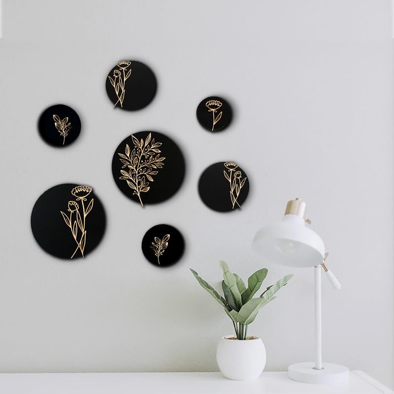 VAH- Kya Bat Hai !! Black Round Floral 7 Pcs Acrylic Wall Art Wall Mirror Stickers Self Adhesive for Home, Cafe, Restaurants, Hotels, Decoration Items VAH- Kya Bat Hai !! Black Round Floral 7 Pcs Acrylic Wall Art Wall Mirror Stickers Self Adhesive for Home, Cafe, Restaurants, Hotels, Decoration Items