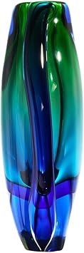 Luxury Lane Hand Blown Sommerso Oval Art Glass Vase for Decor 8.5 inch Tall Centerpiece Table Decoration Emerald Green