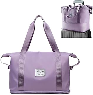 Expandable Travel Duffel Bag for Women Water Resistant Gym Handbag Large Capacity Tote Bag with Zipper for Girls Single-Shoulder Sports Bag for Men Fitness Yoga Dry Wet Separation Luggage Bag, Purple,