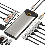 NOVOO Docking Station, 15 in 1 USB C HUB with Dual 4K@60Hz HDMI, One-Click Screen-Off Button, USB C&USB A Ports, 100W PD, RJ45, SD/TF and Audio, Laptop Docking Station for MacBook/Dell/HP/Lenovo/ASUS