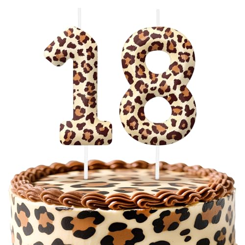Leopard Print Number 18 Birthday Candles, Cheetah Themed Cake Topper for Boys Girls Cake Decorations, Birthday Decorations Party Supplies, Number Candles for Party Decor