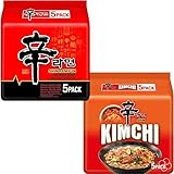 Nongshim Shin Ramyun Korean Noodles Variety Pack of 2 Flavours (10 Packs Total) – Super Spicy and Kimchi Ramen – Instant Korean Ramen Noodle Multipack for Quick Meals & Snacks