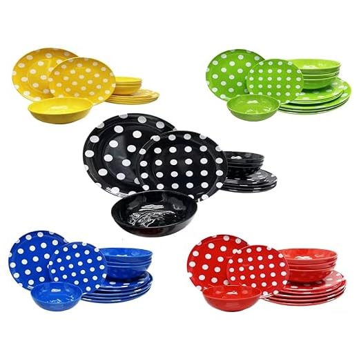 ITALIA 12pcs 11" Melamine dinner set Black Polka Dot 4pc bowl+4pc dinner plate+4pcs salad plate