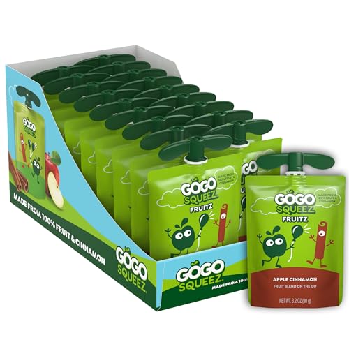GoGo squeeZ Applesauce and Fruit Puree, Apple Cinnamon, 3.2 oz (Pack of 18), Unsweetened Fruit Snacks for Kids, Gluten Free, Nut Free and Dairy Free, BPA Free Pouches (Packaging May Vary)