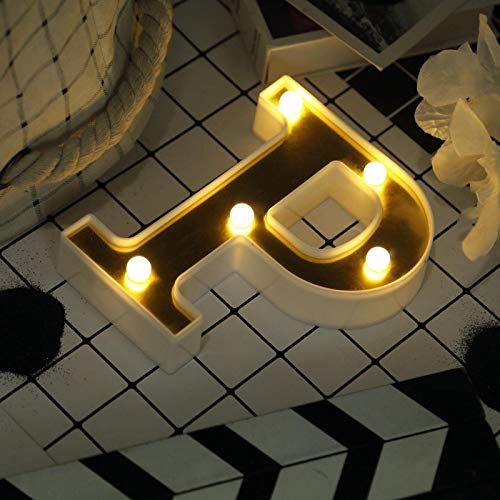 Image of SATYAM KRAFT 1 Piece Golden Marquee Alphabet Shaped LED Light - Decorative Letter Lamp for Valentine's Day, Bedroom, Wedding, Birthday, Home Decor, Romantic Gift Night and Wall Lamp (P)