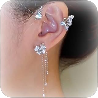 Butterfly Ear Cuff for Women Silver Butterfly Cuff Earring Fairy Ear Wrap Cuffs Earrings Clip on Filigree Earrings Non- Piercing Earrings Jewelry for Christmas Halloween Costume